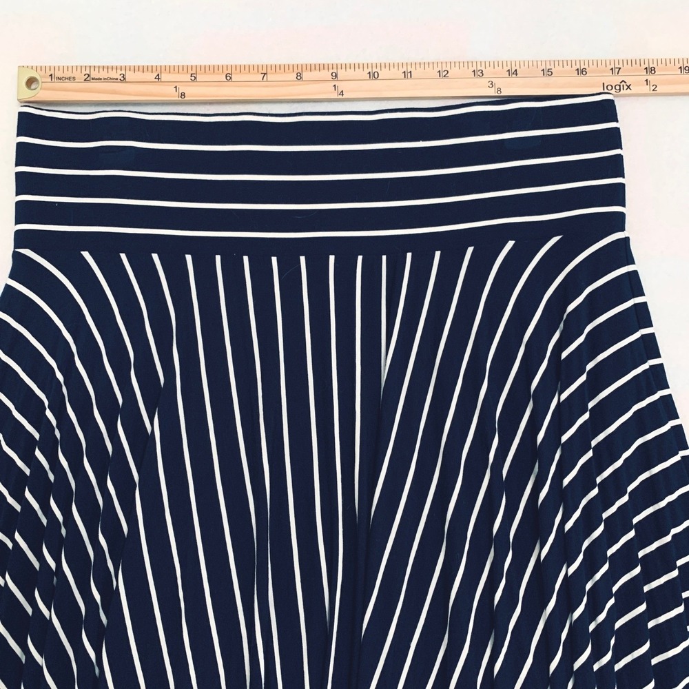 Cabi Handkerchief Hem Skirt Women Size L Navy White Striped Asymmetrical Pull On - Picture 5 of 9